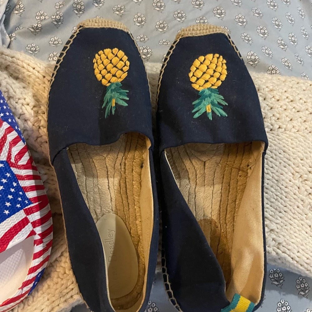 Vera Bradley Blue and Yellow Espadrilles with Pineapple Embroidery